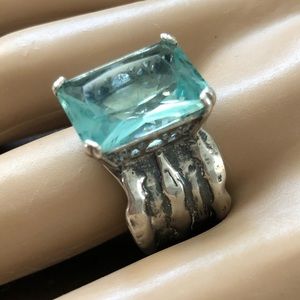 Exquisite Silpada .925 Artisan Aqua Statement Ring Sterling Silver Size 6 6.25